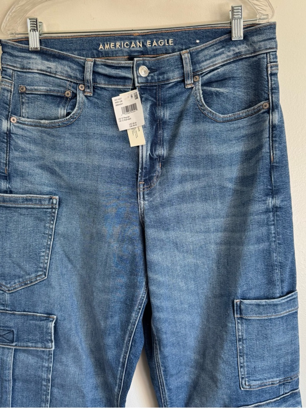 American Eagle Super High Rise Baggy Straight Leg Cargo Jeans Stretch Sz 12 NEW - Picture 3 of 11